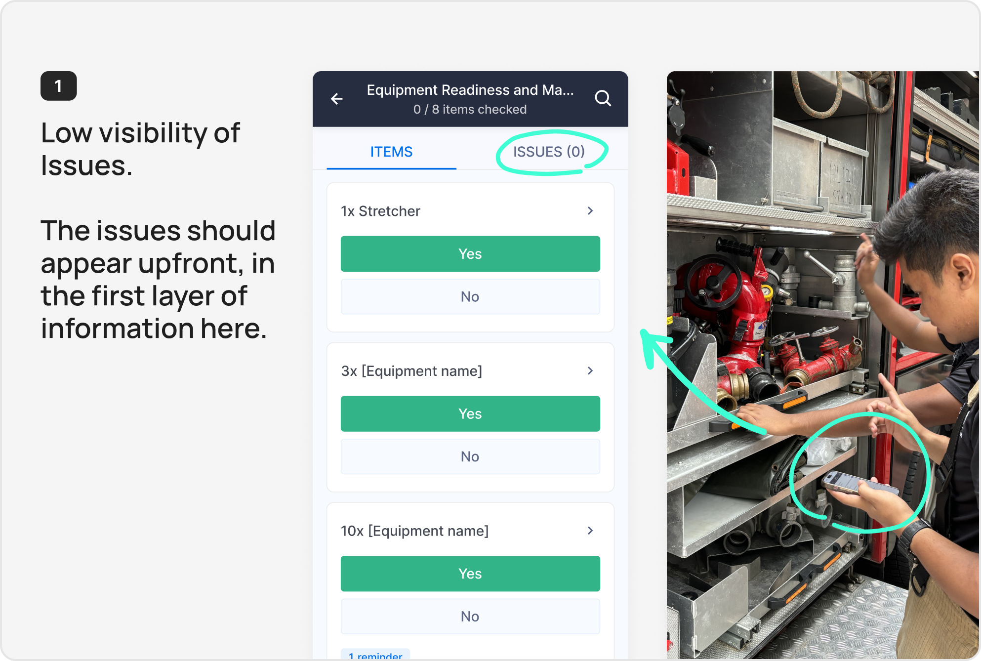 Pain point 1: Low visibility of Issues — the issues should appear upfront in the first layer of information